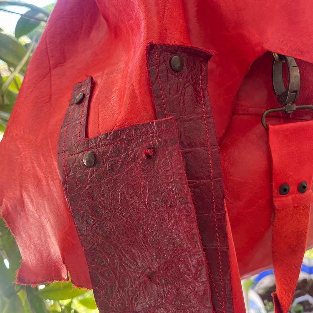 Red Leather handmade satchel Crossbody Bag - Picture 13 of 15